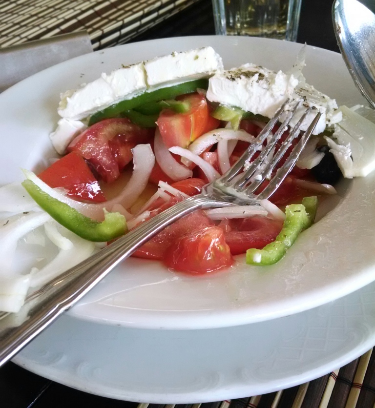 This is the first Greek salad I ever ate, from the Smile Cafe in Athens. Notice how it's half-eaten. I was so busy eating it that I forgot to take a picture until halfway through!